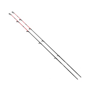 Lansetă Formax Aries Feeder 3.90m 100g – Detaliu al blancului din Carbon HM2 echipat cu inele Seaguide SiC și mâner ergonomic de plută cu EVA.