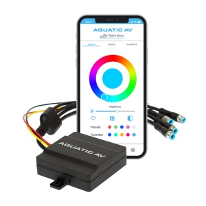 Modul Control RGB Aquatic AV RG100 – Controler inteligent de 5A pentru sisteme de iluminare LED marine, cu gestionare prin Bluetooth și suport pentru până la 32 de boxe.