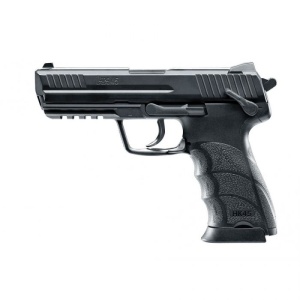 Pistol airsoft CO2 Umarex Heckler & Koch HK45 6mm cu sistem Non-Blowback, energie sub 2J și încărcător de 15 BB.