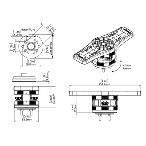 Platformă Suport Sonar Rotativ Railblaza HEXX – Sistem ultra-robust cu două axe de reglare, capabil să susțină sonare de până la 5kg, dotat cu bază HEXX detașabilă.