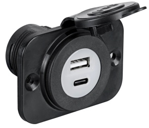 Priză Marină Dublă Osculati, USB Tip A și USB Tip C, Neagră, 12/24V