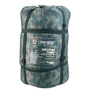 Sac dormit Carp Spirit Magnum 4 Season XL Camo cu umplutura fibra creux si captuseala microfleece, conceput pentru confort termic pana la -10°C.