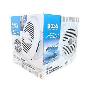 Set 2 Boxe Boss Marine MR50W (150W) – Boxe albe impermeabile de 5.25 inch, cu profil slim și woofer din polimer injectat pentru o fidelitate audio optimă în mediu nautic.