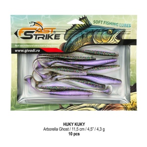 Shad suplu impregnat cu miros Fast Strike Huky Kuky 11.5cm 4.3g 10 bucati plic cu tavita rigida.