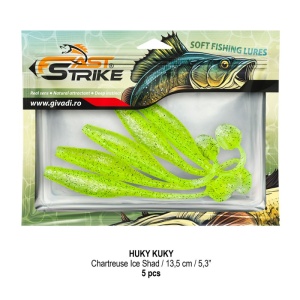 Shad suplu impregnat cu miros Fast Strike Huky Kuky 11.5cm 4.3g 10 bucati plic cu tavita rigida.