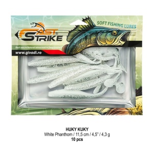 Shad suplu impregnat cu miros Fast Strike Huky Kuky 11.5cm 4.3g 10 bucati plic cu tavita rigida.