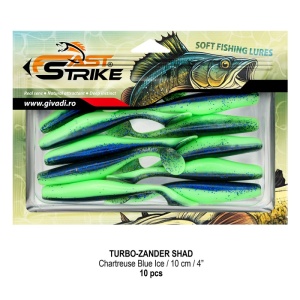 Shad de șalău Fast Strike Turbo Zander 10cm 10bucati blister rigid pentru pescuit la răpitori.