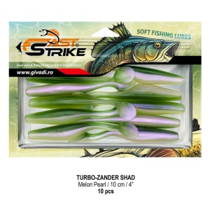 Shad de șalău Fast Strike Turbo Zander 10cm 10bucati blister rigid pentru pescuit la răpitori.
