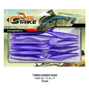 Shad de șalău Fast Strike Turbo Zander 10cm 10bucati blister rigid pentru pescuit la răpitori.