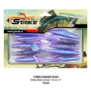 Shad de șalău Fast Strike Turbo Zander 10cm 10bucati blister rigid pentru pescuit la răpitori.