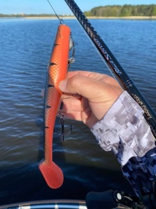Shad Lucky John Kubira  Swim Shad 23cm – nalucă cu corp fusiform, detalii 3D realiste și vibrație amplă a cozii, ideală pentru știucă, șalău și somn.
