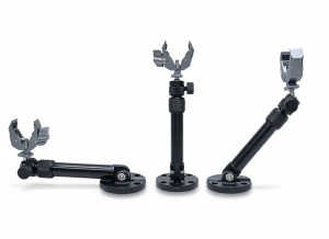 Suport stabilizator telescopic EVAL 04300 pentru motor electric de trolling – Braț ajustabil din aluminiu anodizat (290-365mm) cu dublă articulație pe bilă la 360° și guler universal pentru ax de 40mm.