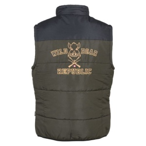 Vestă de vânătoare Treesco Wild Boar Republic Kaki matlasată, ușoară și călduroasă, cu buzunare practice pentru utilizare outdoor.