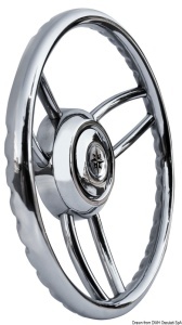Volan de lux pentru barcă Savoretti Armando model Bliz de 350mm – Echipament marin original fabricat în Italia din oțel inoxidabil masiv AISI 316 super-polisat în oglindă, cu butuc universal integrat.