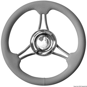 Volan sport premium Savoretti Armando de 350mm cu 3 spițe duble din inox – Echipament marin original fabricat în Italia, coroană îmbrăcată în poliuretan granulat fin soft-touch cu butuc universal integrat - GRI