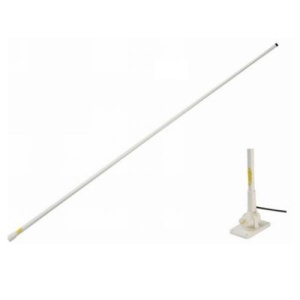 Antena VHF marina Supergain Portofino Glomex 2.3m 6dB din fibra de sticla alba cu baza articulata rabatabila si cablu 6m.