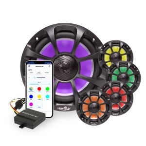 Boxe Aquatic PX312 Pro Sport (120W) – Pereche de difuzoare marine negre de 6.5 inch cu iluminare RGB LED integrată și finisaj sport rezistent la sare și radiații UV.