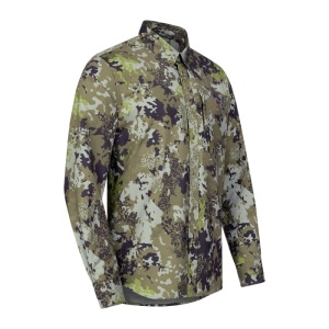 Cămașă de vânătoare Blaser HunTec Airflow Camo – Tehnologie avansată de răcire și design de camuflaj alpin pentru performanță extremă în munți.