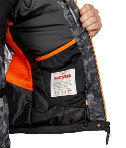 Costum tehnic de iarnă flotabil Graff FLOAT GUARD Fishing Set 215-O-B-8 Edition 4.0, în varianta de culori 8 cu inserții reflectorizante și design tactic, echipat cu membrană BRATEX de 10.000mm, spumă flotabilă FLOAT și fermoare etanșe YKK VISLON.
