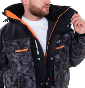 Costum tehnic de iarnă Graff WARMGUARD Winter Set 219-O-B-4 Black, jachetă și pantalon de culoare neagră, echipat cu membrană BRATEX de 25.000mm, izolație SUBZERO, finisaj hidrofob DRY CARE și fermoare etanșe YKK AquaGuard.