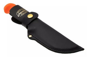 Cuțit Marttiini Martef pentru jupuit – Instrument polivalent cu lamă de 110mm, înveliș Martef anti-frecare, cârlig de jupuire și mâner portocaliu de înaltă vizibilitate