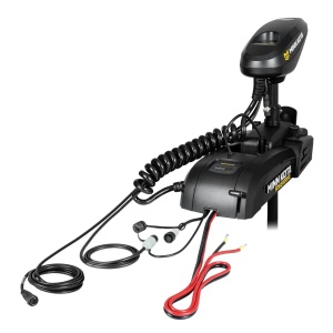 Motor electric de trolling Minn Kota PowerDrive 55lb 12V cu lungimea axului de 137cm, echipat cu sondă sonar Dual Spectrum CHIRP integrată, sistem de poziționare GPS, ancoră digitală Spot-Lock și micro telecomandă wireless.