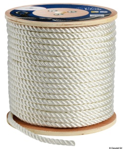 Parama Poliester Impletita Alba Osculati, Franghie Maritima 3 Linii Rasucite de Doua Ori, Diametru 6mm - 40mm, Vanduta la Metru
