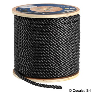 Parama Poliester Impletita Neagra Osculati, Franghie Maritima 3 Linii Rasucite de Doua Ori, Diametru 6mm - 40mm, Vanduta la Metru