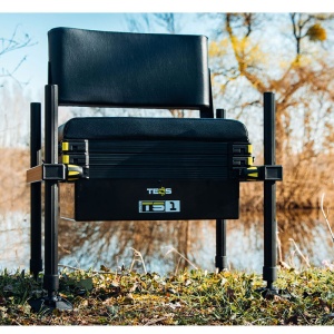 Scaun modular TEOS Seatbox TS1 D30 cu spătar rabatabil, sertar lateral și cadru din aluminiu.