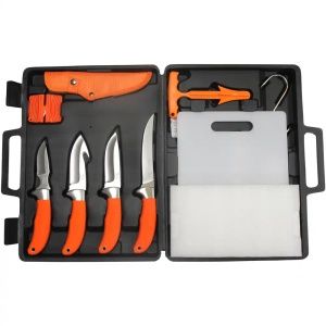 Frankonia Set Cuțite Big Box – Kit profesional de 13 piese pentru tranșat vânat, cu mânere portocalii de înaltă vizibilitate și cutie de transport inclusă.