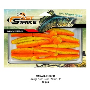 Shad Fast Strike Mama's Jocker 10cm cu corp segmentat și silicon impregnat cu aromă.
