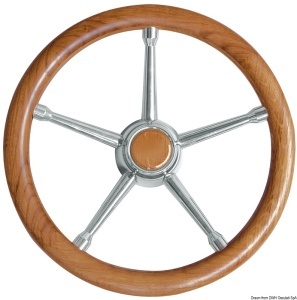 Volan Lux Barca Savoretti Armando 350mm, 5 Spite Inox, Lemn Teak Autentic