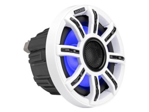 Sistem de boxe coaxiale premium marine Kicker MSC65 (51MSC65) de 6.5 inch – Pereche de difuzoare de lux Real Marine cu putere maximă de 195W la 4 Ohmi, iluminare LED RGB integrată și finisaj de înaltă rezistență IP66.