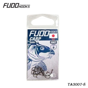 Cârlige Fudo Iseama Ring Black-Nickel – vârf Triangle Point, oțel japonez, formă Iseama, acoperire BN anticoroziune, ideale pentru crap și feeder.
