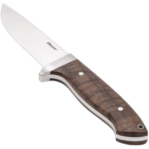 Cuțit Blaser Classic Brown – Instrument de vânătoare premium cu lamă de 9.9cm din oțel 14C28N, mâner din lemn de măslin și teacă tradițională din piele.
