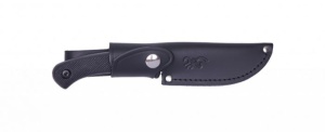 Cuțit vânătoare Browning Pro Hunter Fixed Rubber Black cu lamă lată de 10 cm și mâner antiderapant din cauciuc – teacă neagră din piele inclusă.