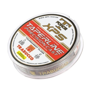 Fir monofilament conic Trabucco T-Force XPS Taperline Precision 220m, conceput pentru lansări puternice, rezistență ridicată la nod și control precis al distanței.