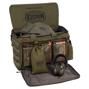 Geantă profesională pentru poligon și muniție Mauser Range Bag Olive cu separatoare interioare și sistem MOLLE.