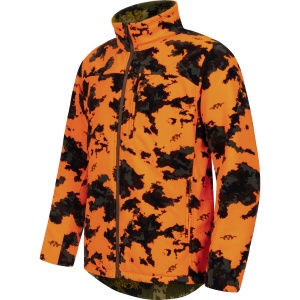 Jachetă reversibilă de vânătoare din fleece silențios Blaser Silence Rotation Silence Camo și Blaze Orange.