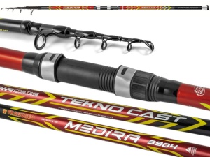 Lansetă telescopică Trabucco Medira Tekno Cast 3.90m 200g cu blanc Zero Friction și vârf alb senzitiv.