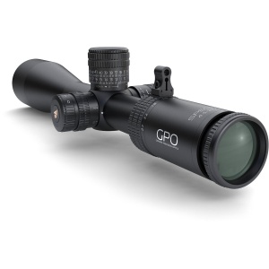 Vedere de profil a lunetei GPO SPECTRA 4.5-27x50i instalată cu throw lever-ul inclus, evidențiind turetele tactice PASSIONtrac
