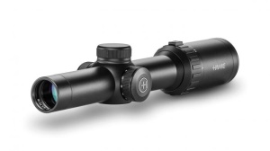 Luneta Hawke Vantage 30 WA FD 1–4x24 L4A/IR, cu reticul Fiber Dot iluminat și câmp vizual larg, ideală pentru vânătoare la goană și trageri rapide.
