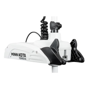 Motor electric alb premium de proovă Minn Kota Riptide Terrova® 55lb 12V cu lungimea axului de 137cm, echipat cu mecanism de asistență Lift-Assist, telecomandă wireless premium cu ecran LCD și sistem Advanced GPS, alimentat optim de o baterie Litiu LiFePO