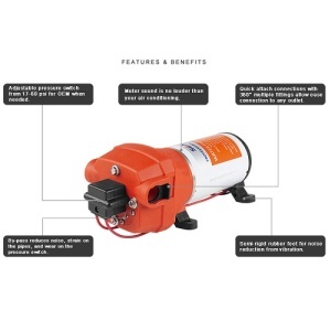 Pompă Apă Electrică Seaflo 12V 4.5GPM – Model High-Flow de 17L/min, echipat cu porturi de 3/4" și presostat automat pentru sisteme complexe de apă la bord.