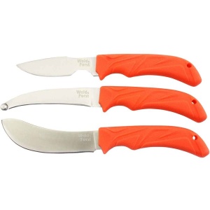 Set Cuțite Frankonia Orange – Trei lame specializate din oțel 440A, mânere portocalii antiderapante și husă de transport din Cordura