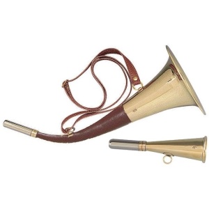 Set cornuri de vânătoare Verney-Carron Săgetător 40 cm și 12 cm alamă inserții piele 2 bucăți