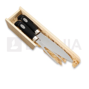 Set Marttiini Kinkkusetti – Cuțit și furcă de friptură extrem de elegante, prezentate în cutie de cadou din lemn premium.