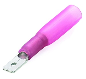 Set 5 Papuci Tată 6.3mm – Vedere de profil evidențiind lamelă din cupru argintat și tubul termocontractibil cu gel pregătit pentru etanșare marină profesională