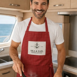 Set din 3 piese de bucătărie Vitamin Sea & Sail de la Marine Business, format din șorț de bucătărie și 2 suporturi termice din bumbac 100%, ideal pentru ambarcațiuni și iahturi.