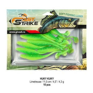 Shad suplu impregnat cu miros Fast Strike Huky Kuky 11.5cm 4.3g 10 bucati plic cu tavita rigida.